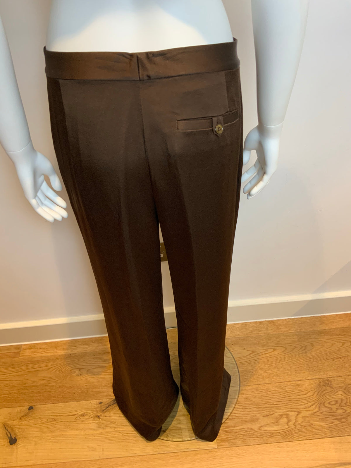 Ralph Lauren Wide Leg Chocolat Brown Satin Pants Trousers US 8 UK 12 L LARGE ladies
