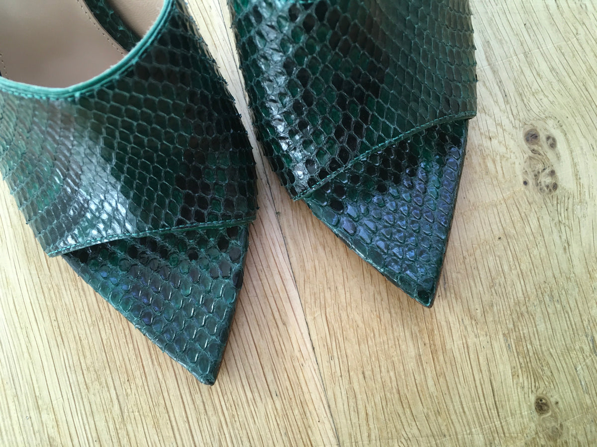 GIANVITO ROSSI Snake-embossed Alise Mules 105 In Green Size 36 UK 3 US 6 ladies