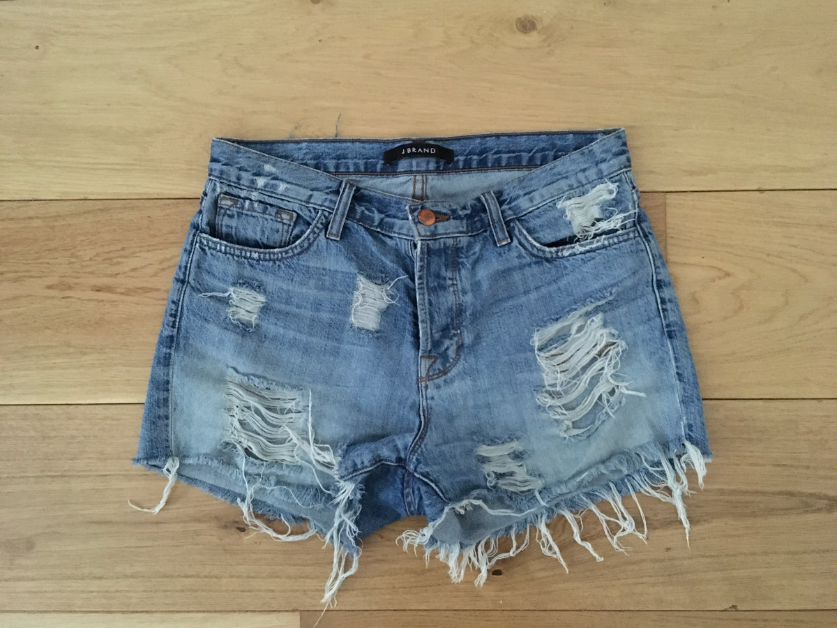 J BRAND Shredded Distressed Ripped Shorts Denim Jeans Size 27 ladies