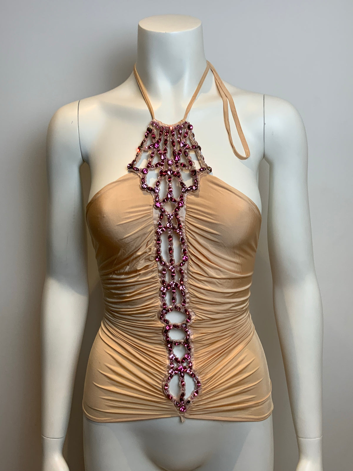 ROBERTO CAVALLI Pink Embellished Crystals top Size XS ladies