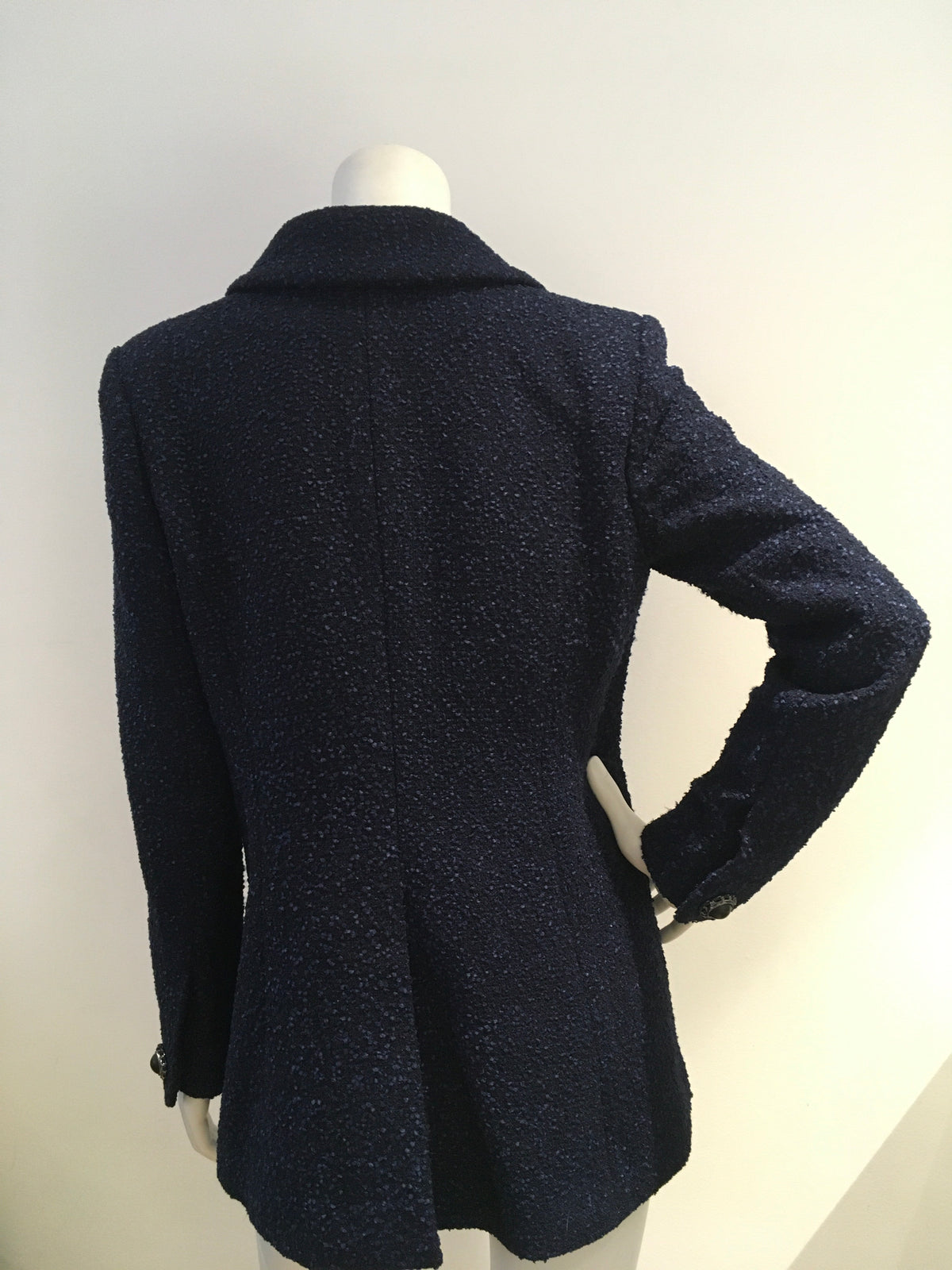 CHANEL Navy Metal Wool Boucle Jacket 16A Blazer F 40 UK 12 US 8 ladies
