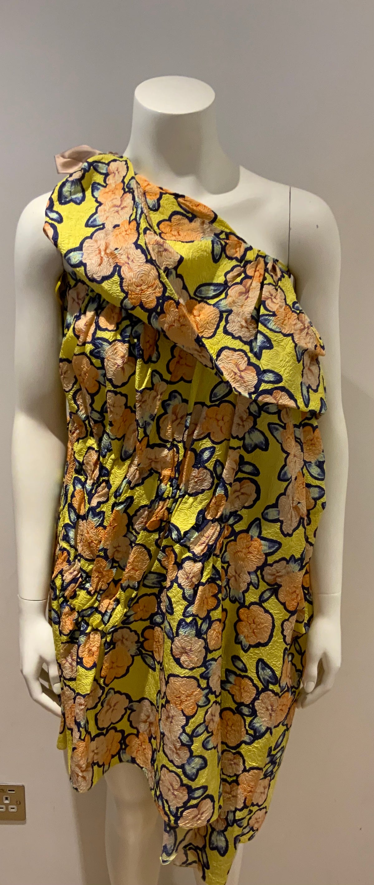 Viktor & Rolf Blue silk floral runaway one shoulder dress Size I 38 UK 6 US 2 XS ladies