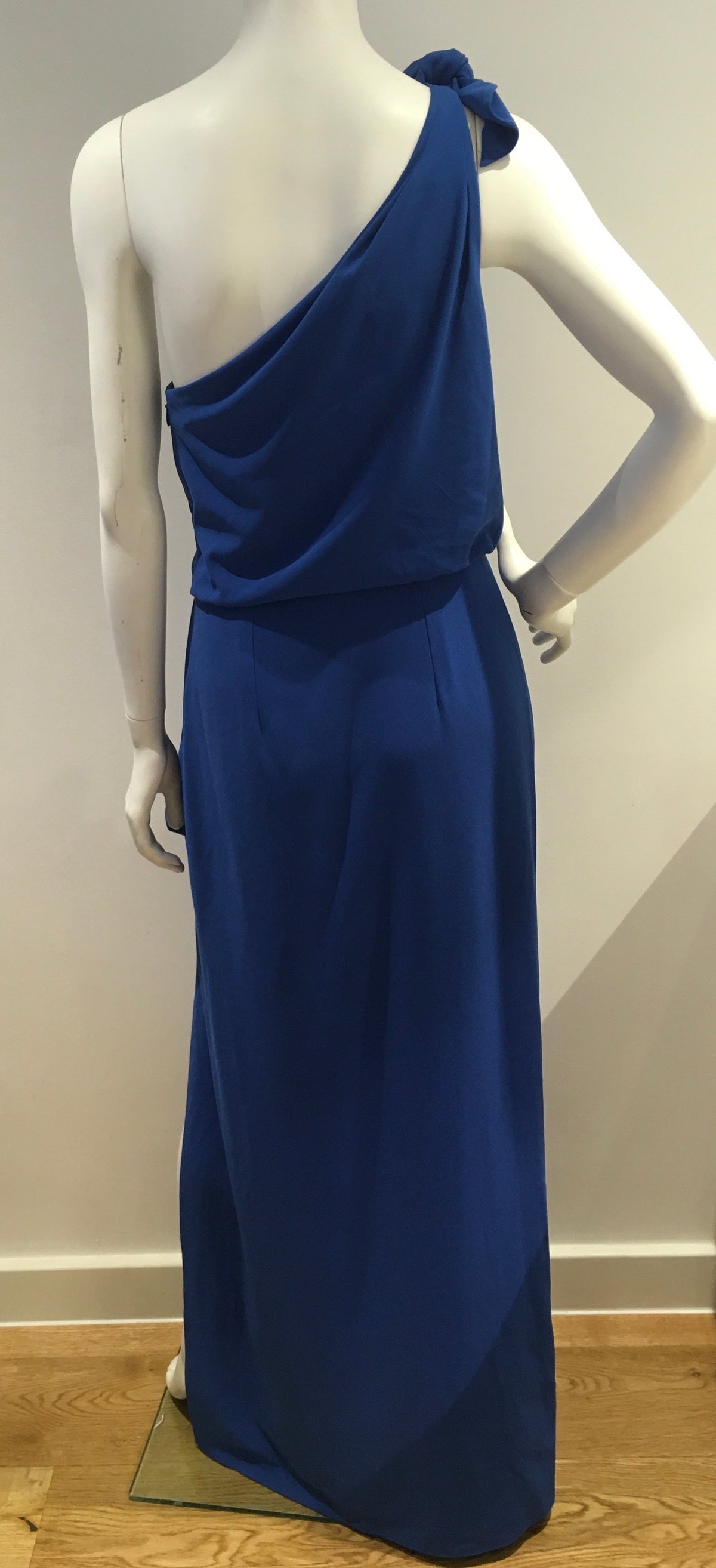 Halston Heritage POne-Shoulder Stretch Crepe Evening Gown inBlue Size UK 8 US 4 ladies