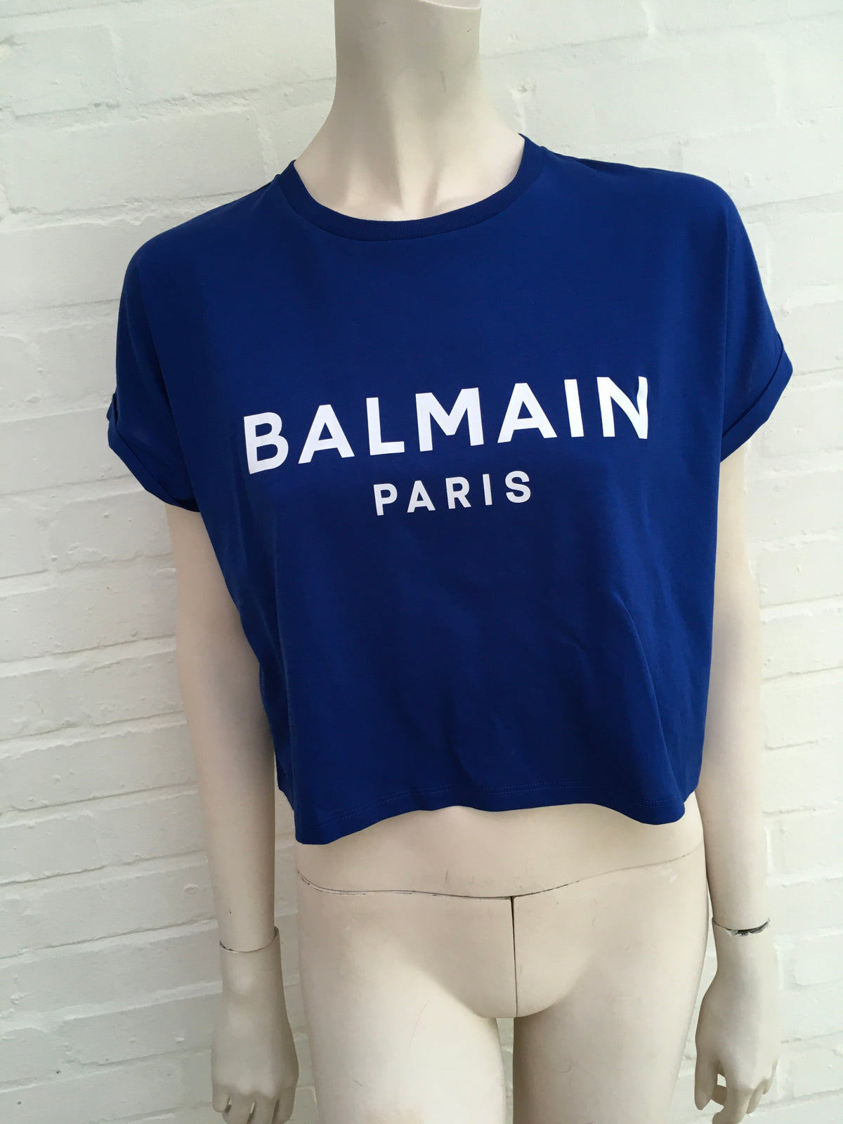 Balmain blue logo cropped T-shirt Size XS ladies