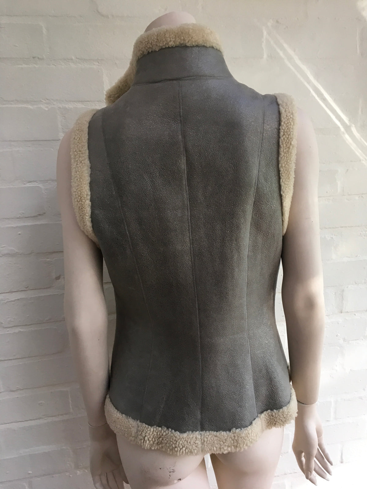 Ralph Lauren Black Label Lamb Shearling Leather Vest Gilet Ladies