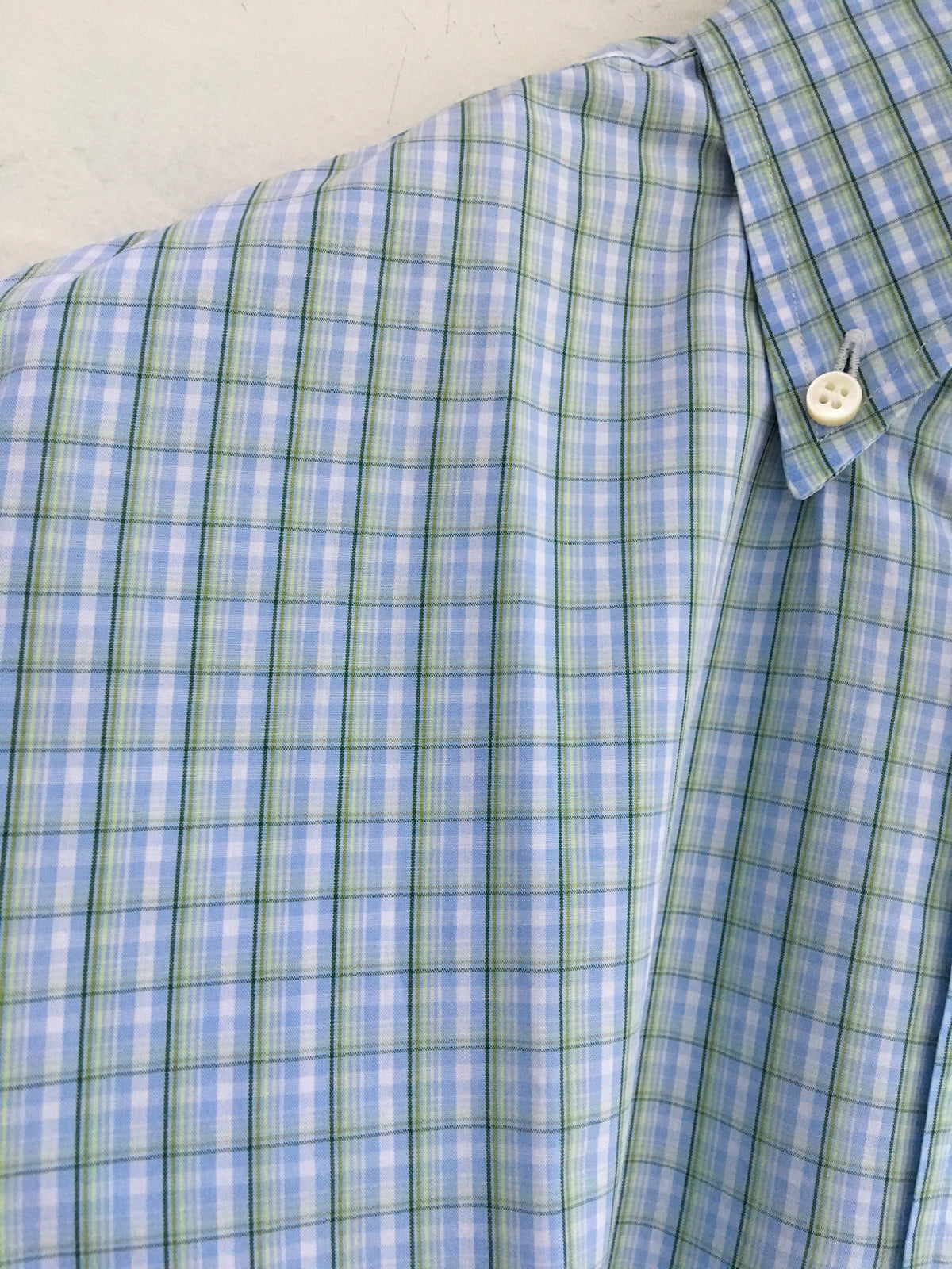 LORO PIANA Green Blue White Plaid Check Cotton Dress SHIRT 15 1/2 “ 39 Men