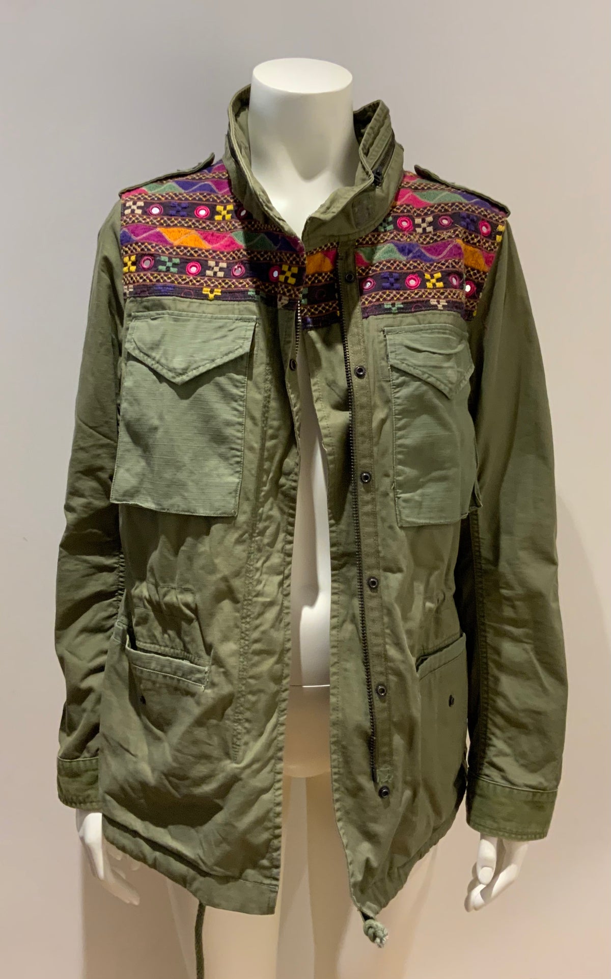 Denim & Supply Ralph Lauren Embellished Embroidered Khaki Army Jacket M Medium ladies