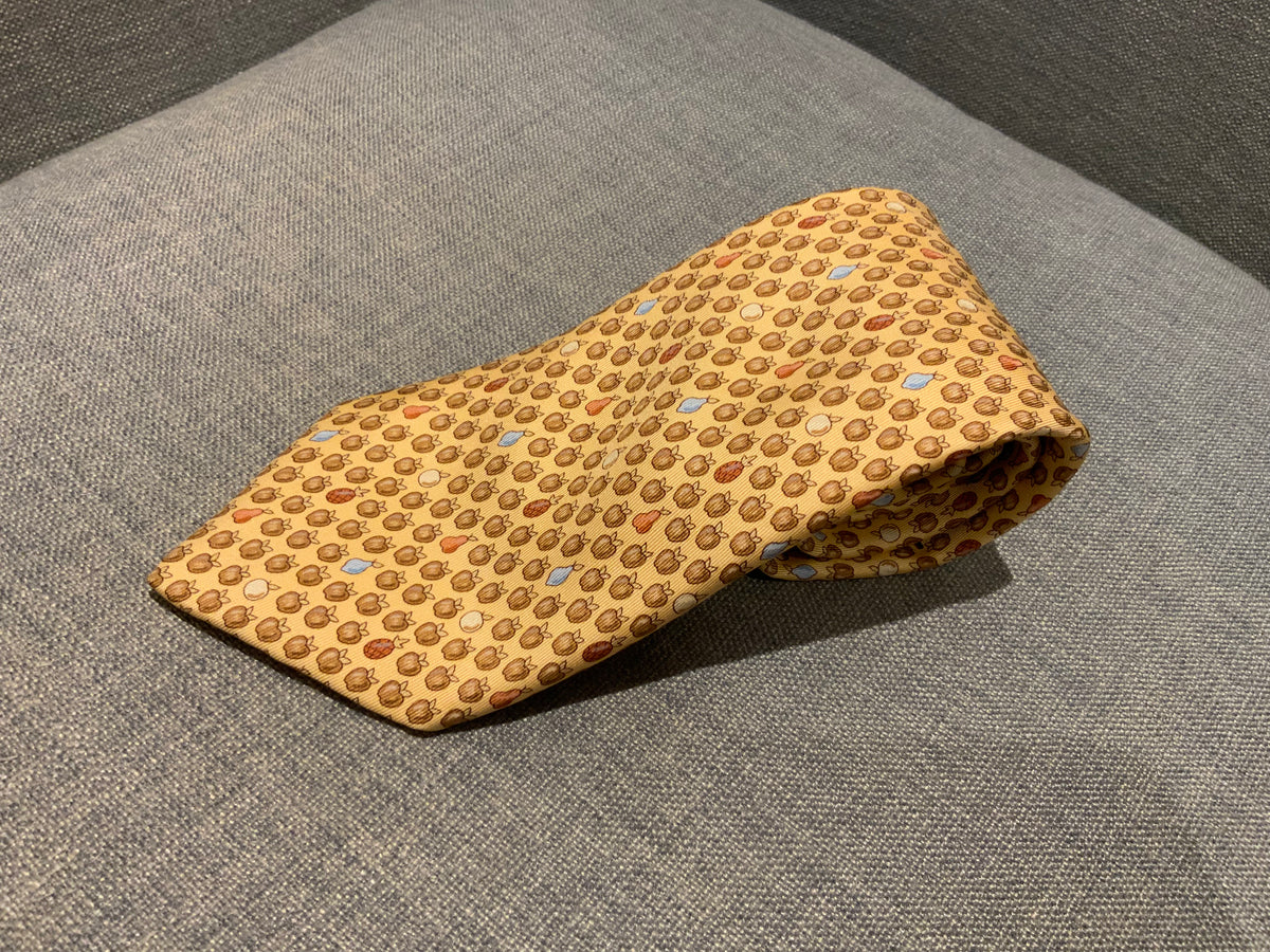 Hermès HERMES Paris Silk Yellow Apples Print Tie 7914 MA 100% AUTHENTIC Men