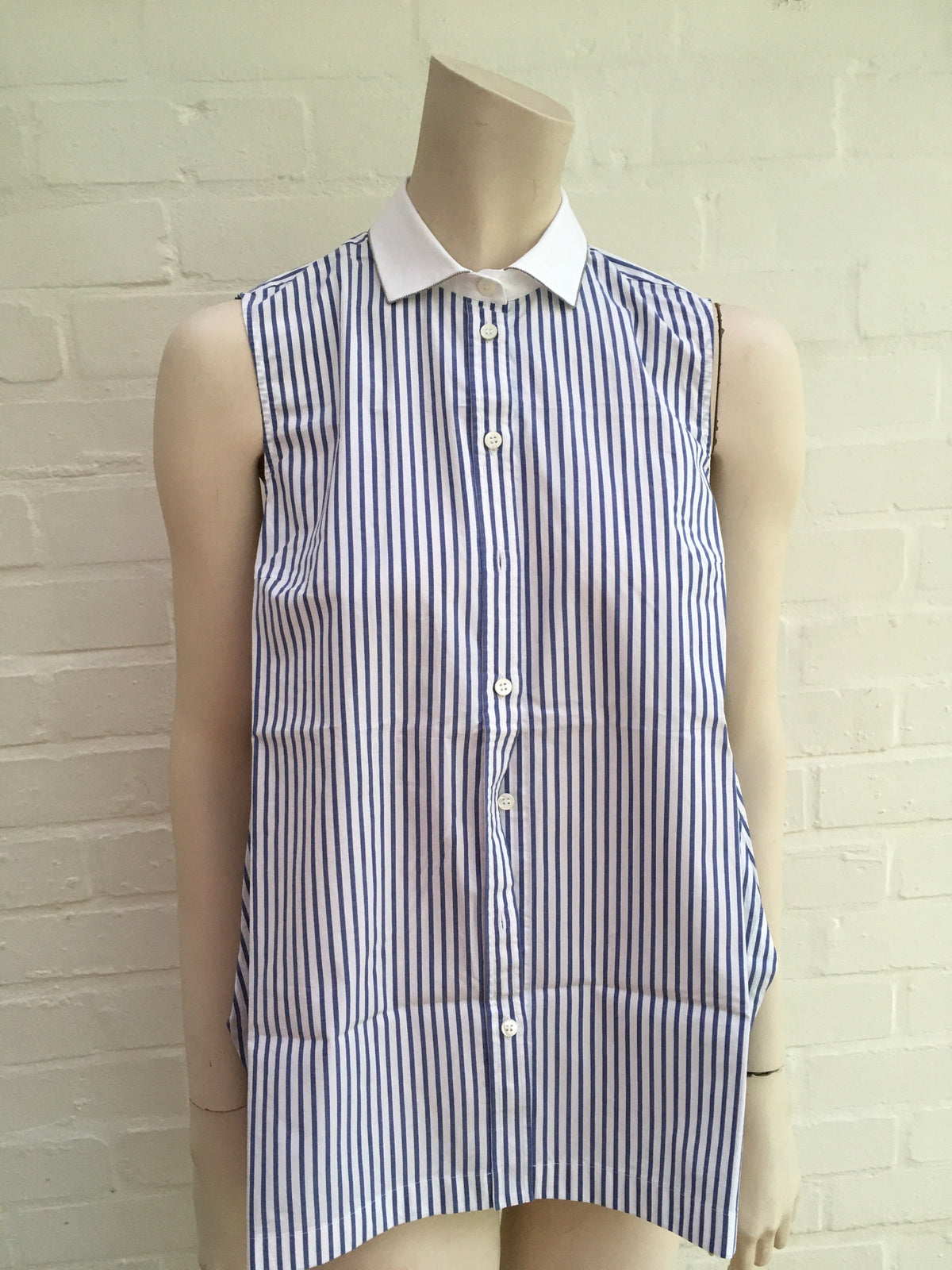 Brunello Cucinelli A-Line Striped Poplin Shirt Sleeveless White/blue Monili Trim ladies