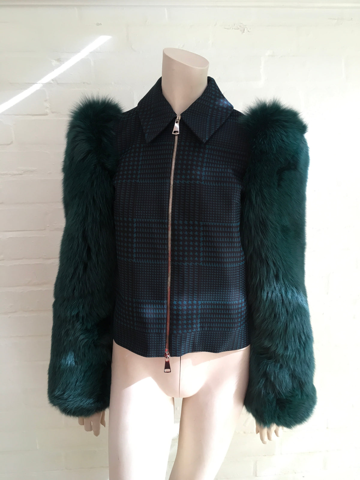 MARY KATRANTZOU Lodger saga fox fur sleeve tulle and wool jacket Ladies