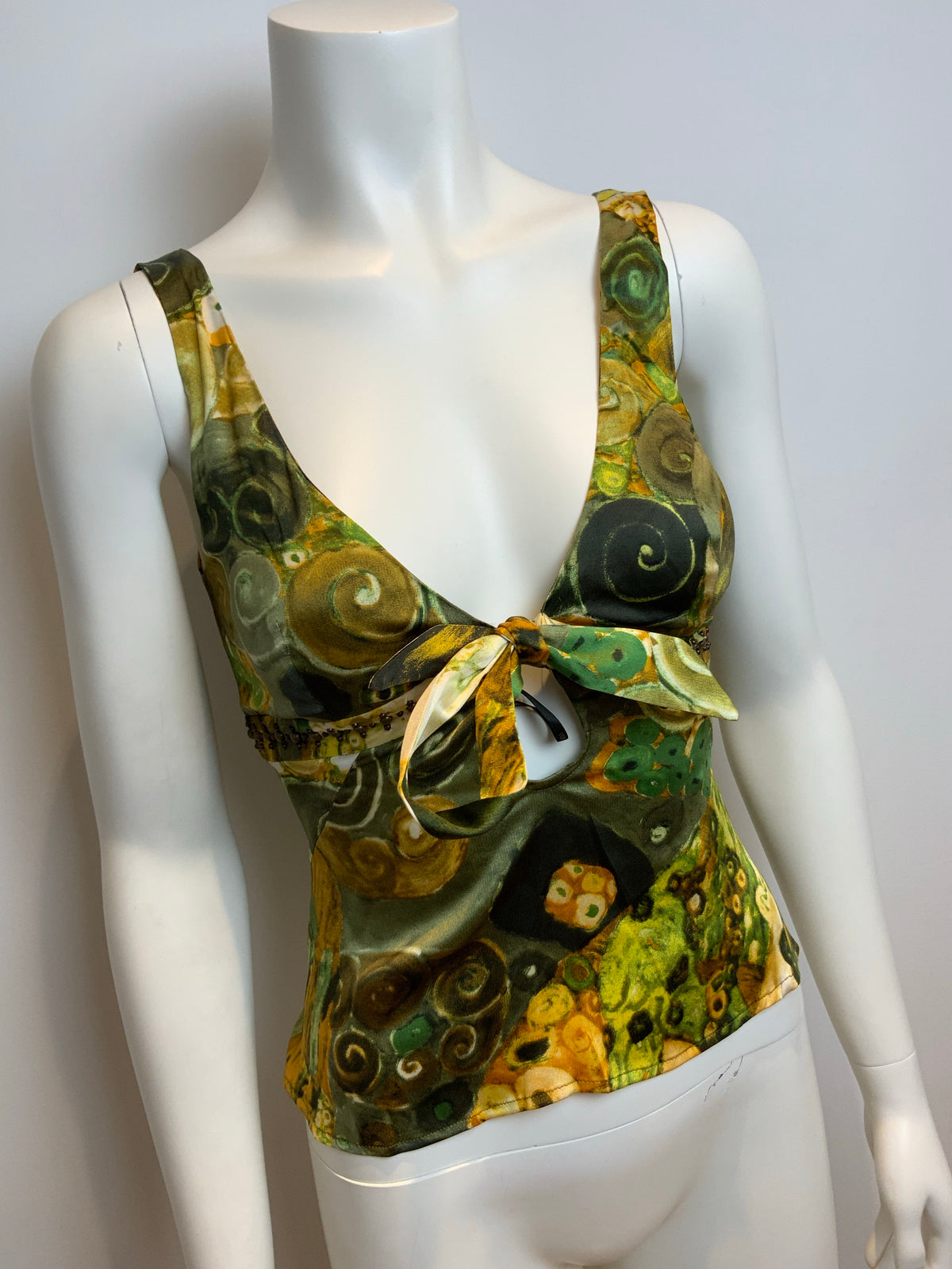 ROBERTO CAVALLI silk abstract printed studded 2005 top Size I 38 UK 6 US 2 XS ladies