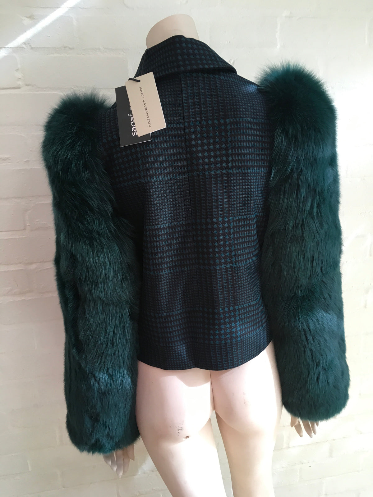 MARY KATRANTZOU Lodger saga fox fur sleeve tulle and wool jacket Ladies