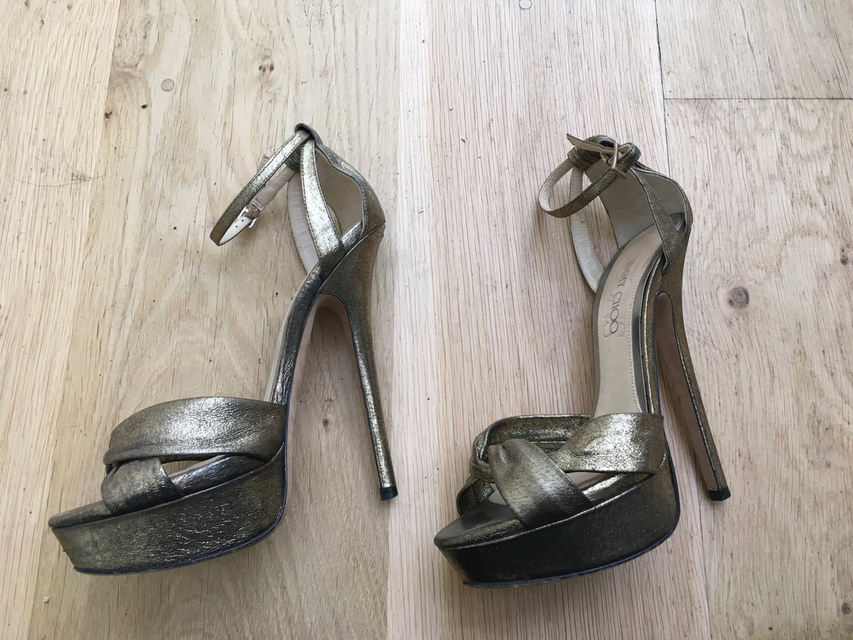 JIMMY CHOO ICONS Greta lamé-covered suede sandals Size 36 UK 3 US 6 ladies