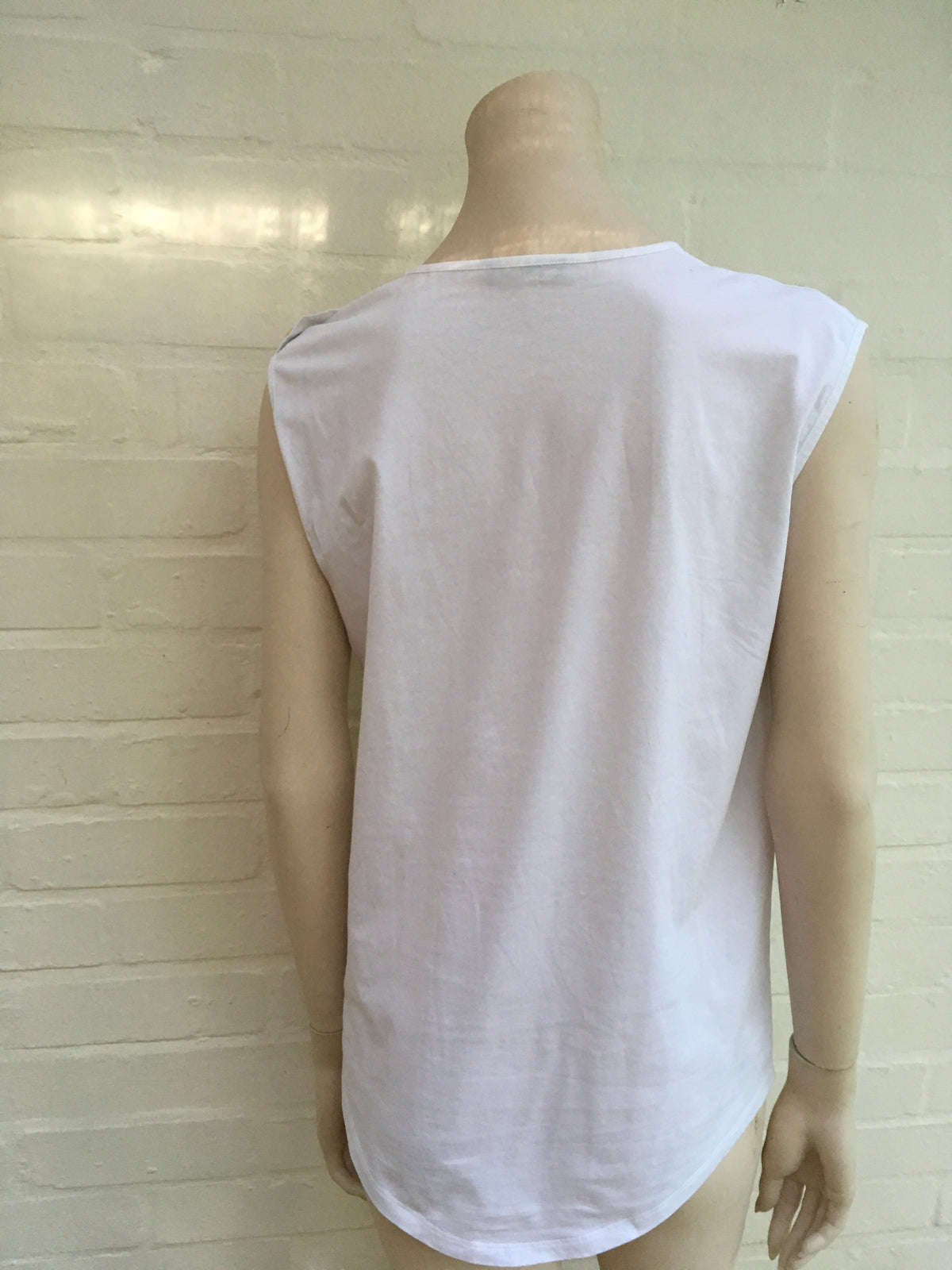 BALMAIN White Button-embellished printed Sleeveless Top T-shirt Ladies