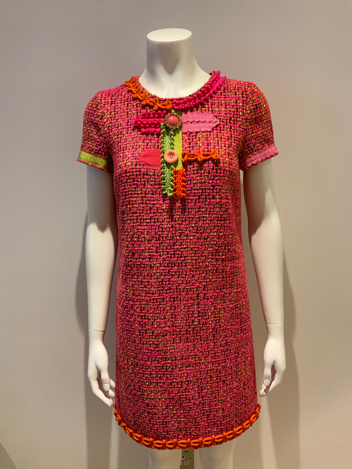 MOSCHINO Pink Tweed Embellished DRESS I 40 UK 8 US 4 S small ladies