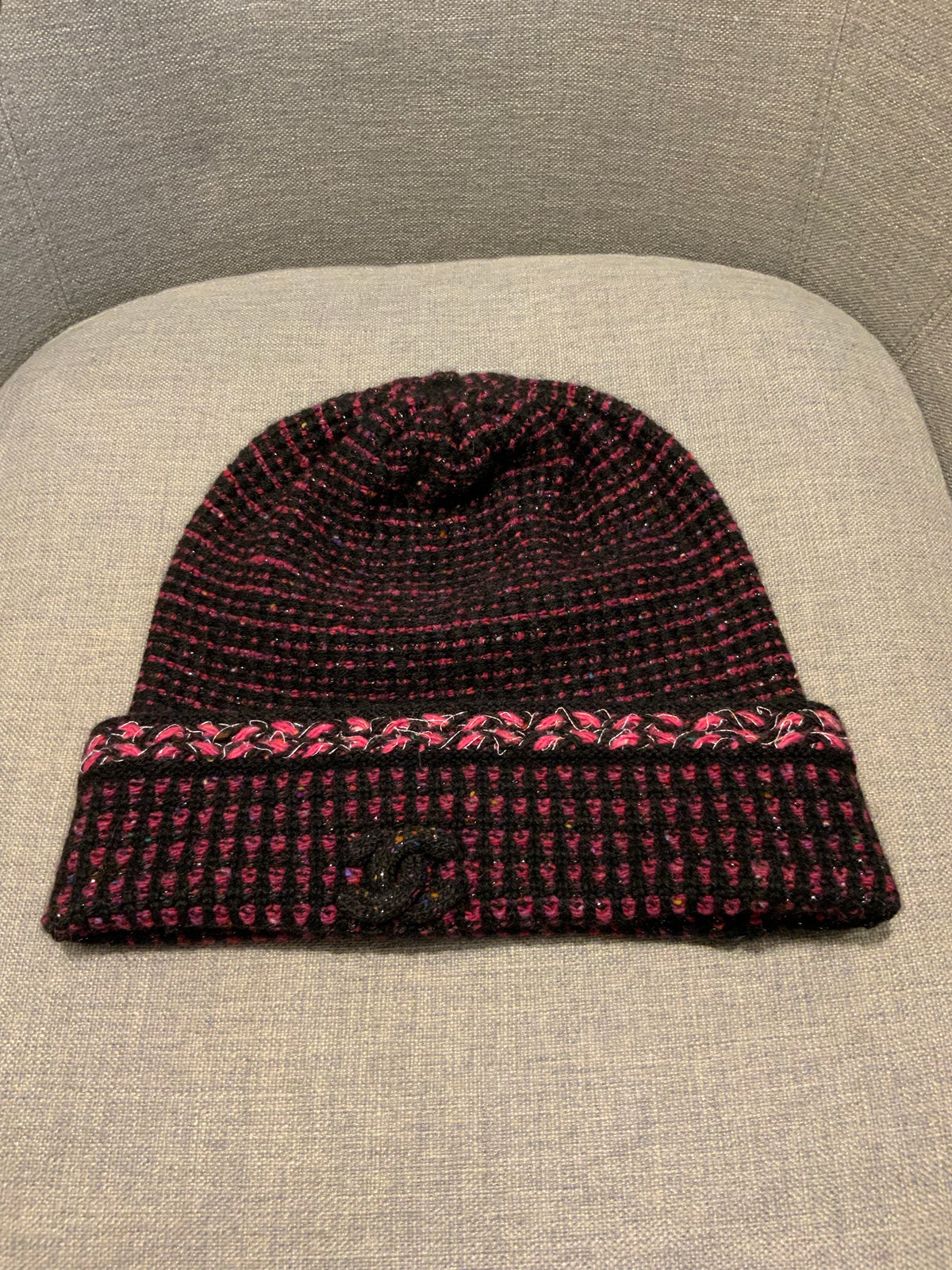 Chanel Cashmere Tweed CC Beanie Hat ladies
