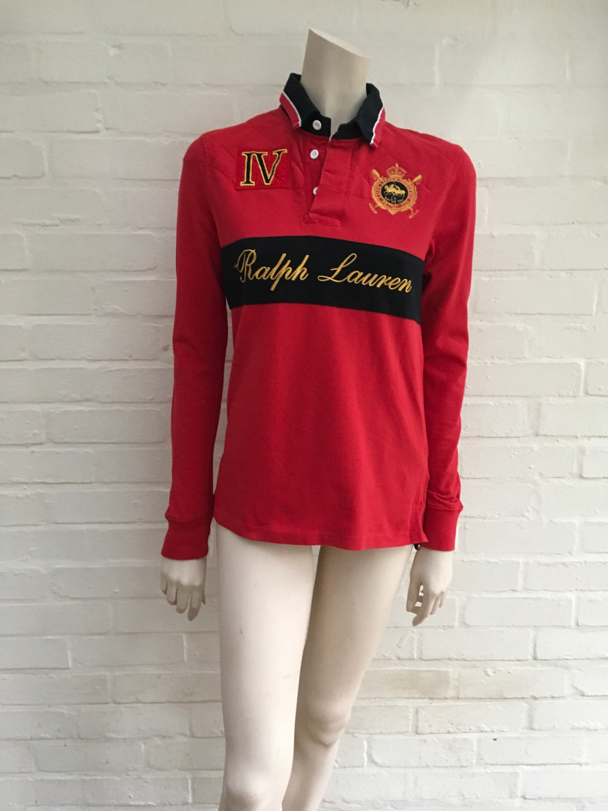 Ralph Lauren Red Embroidered WOMENS BLUE LABEL POLO SHIRT TOP Ladies