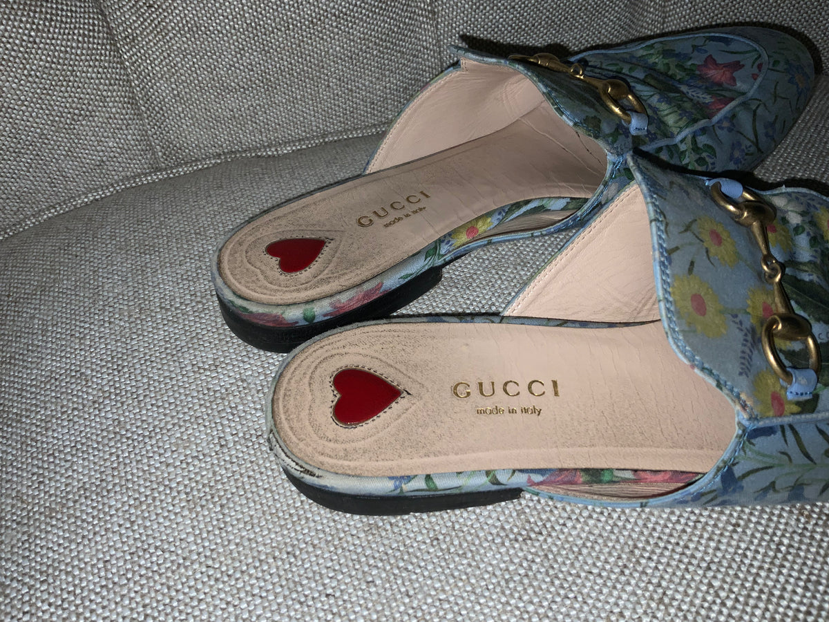 GUCCI Princetown Flora Print Mules Flats Size 37.5 UK 4.5 US 7.5 ladies