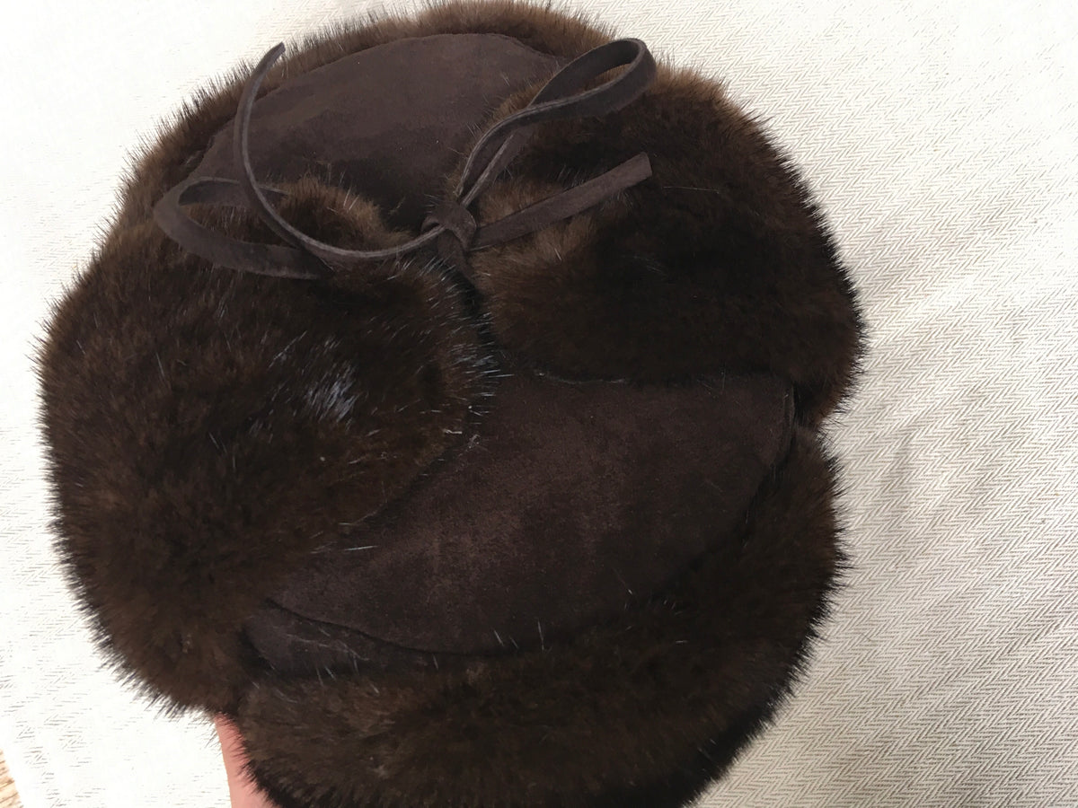 Bergdorf Goodman trapper Ushanka Russian Hat Men's brown mink fur suede Men