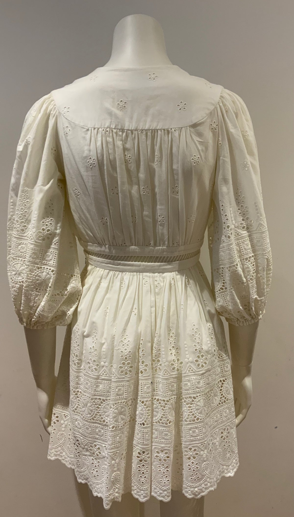 ZIMMERMANN Kali Embroidered Cotton Ivory Dress Size 0P Petite ladies