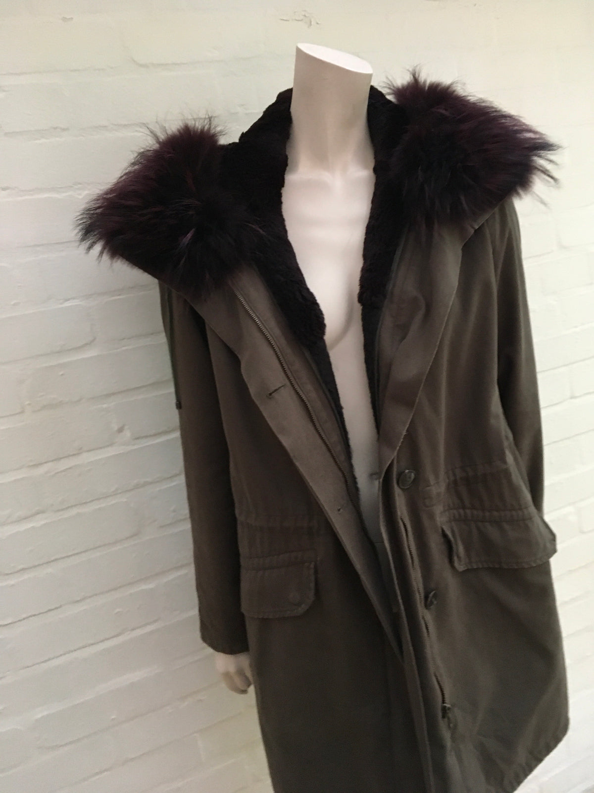Yves Salomon Army Collection natural raccoon rabbit fur short jacket Sz F 34 XS Ladies