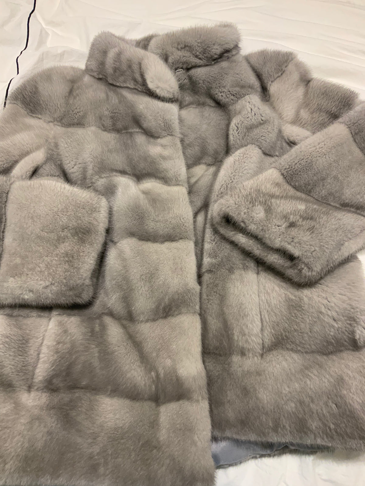 HARRODS OF LONDON SILVER GREY MINK JACKET FUR COAT Size M MEDIUM ladies