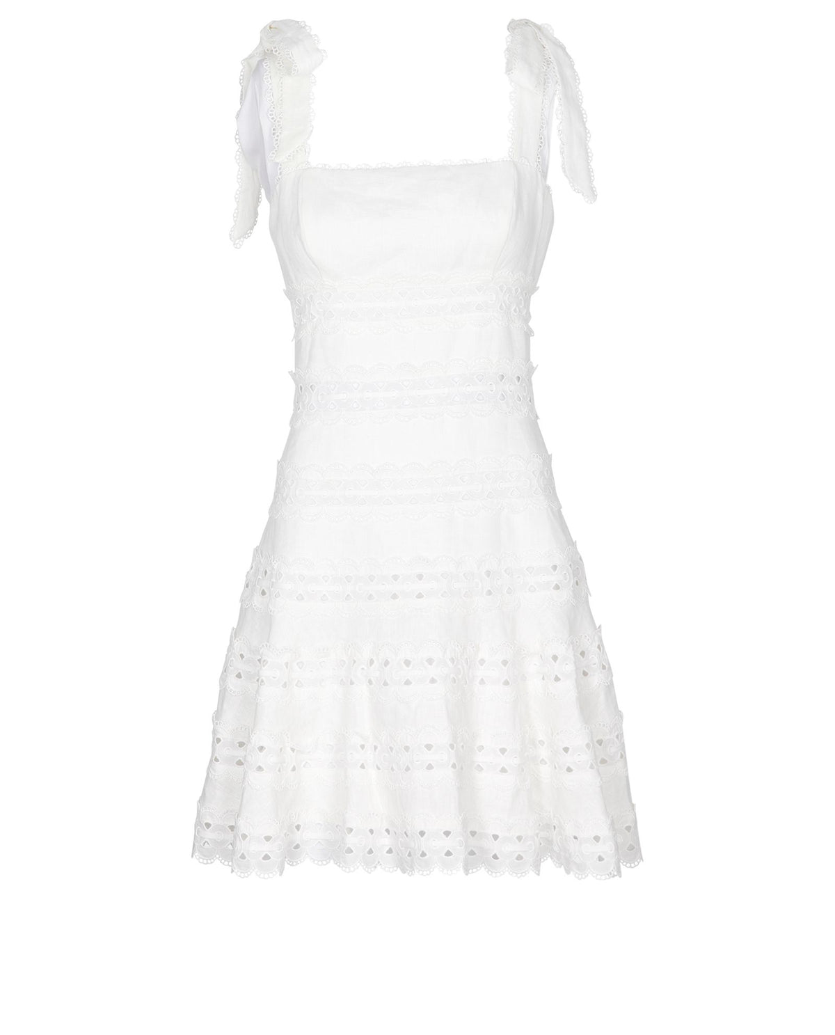 ZIMMERMANN 2021 Kirra Bow Tie Broderie Angles Linen Mini Dress Size 2 ladies