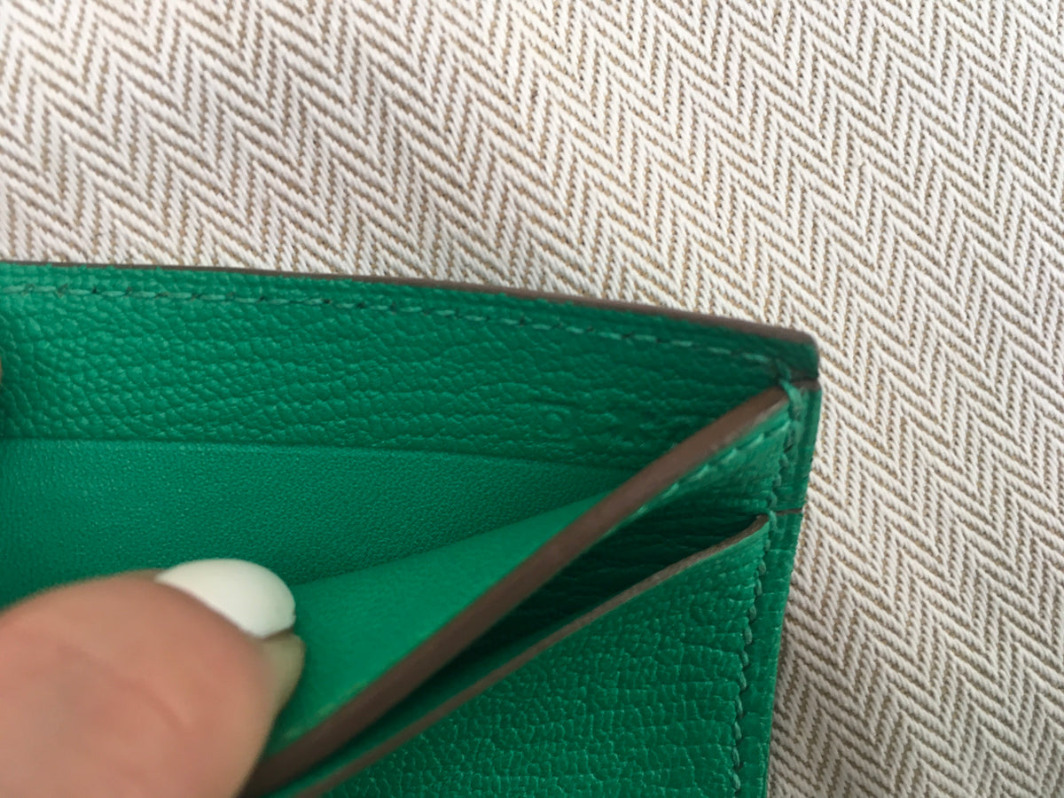 Hermès Hermes Paris Chevre Mysore Evelyne Card Wallet in Green Men