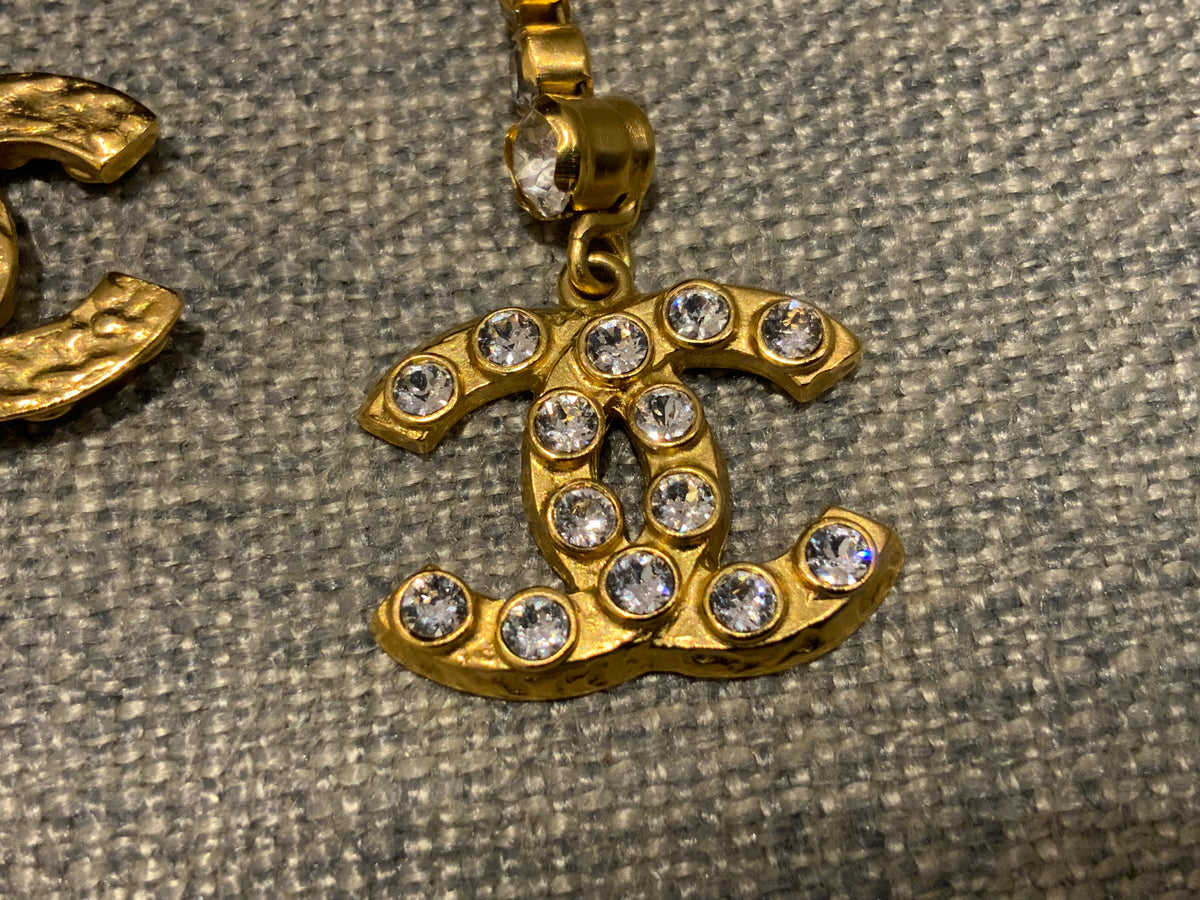 CHANEL 2020 CC Crystal Gold Drop Earrings ladies