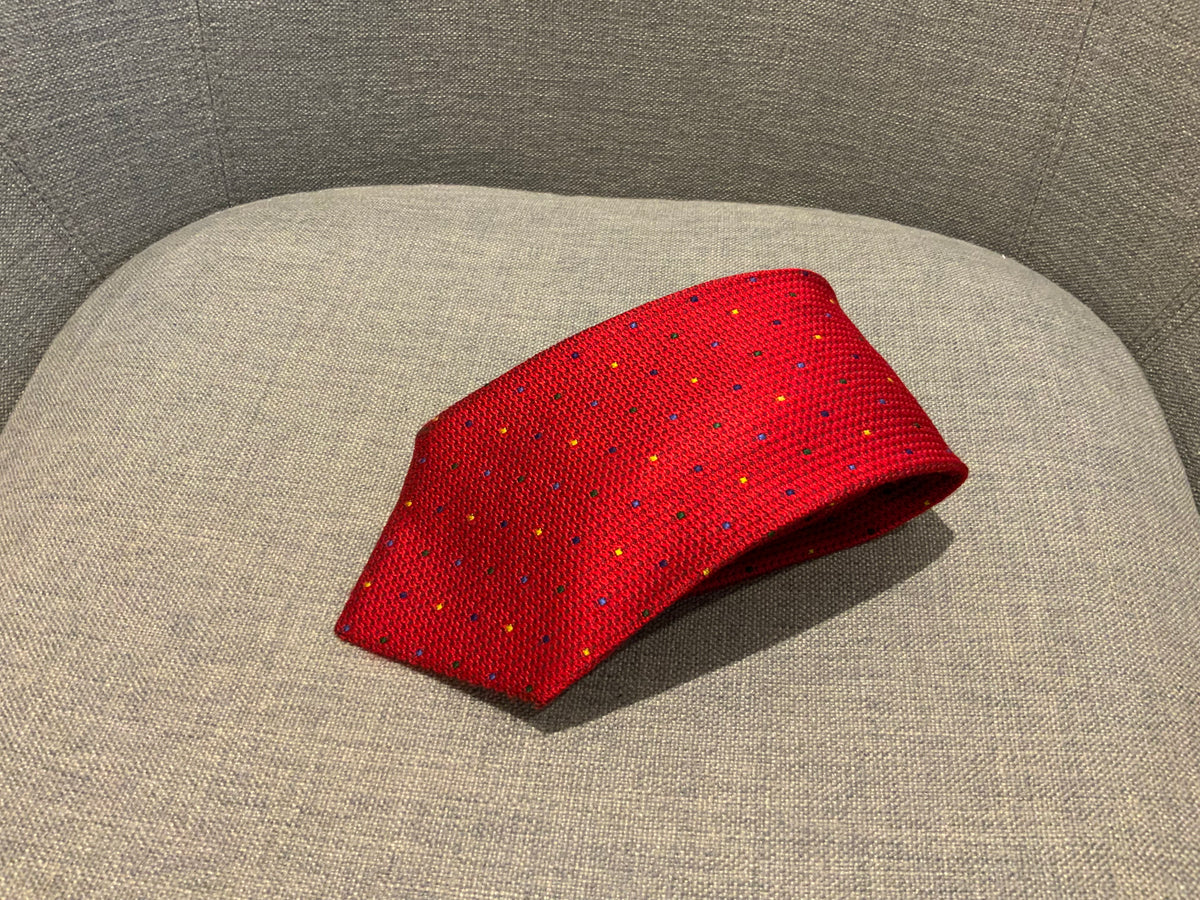 TURNBULL & ASSER Mens Red Jacquard Polka Dots Tie Handmade men