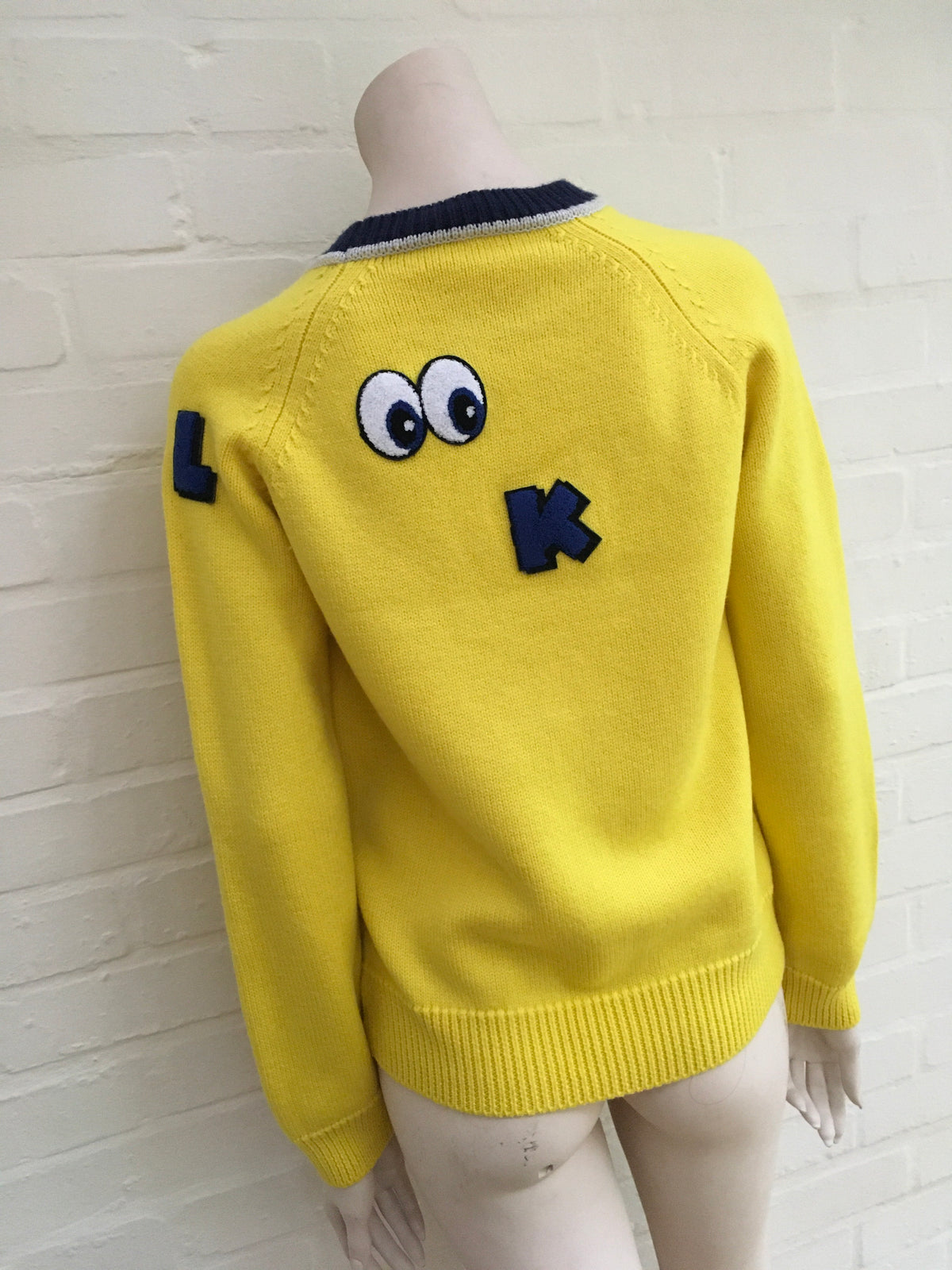 Mira Mikati Women's Look Patched Yellow Wool Sweater Jumper Size M Medium Ladies