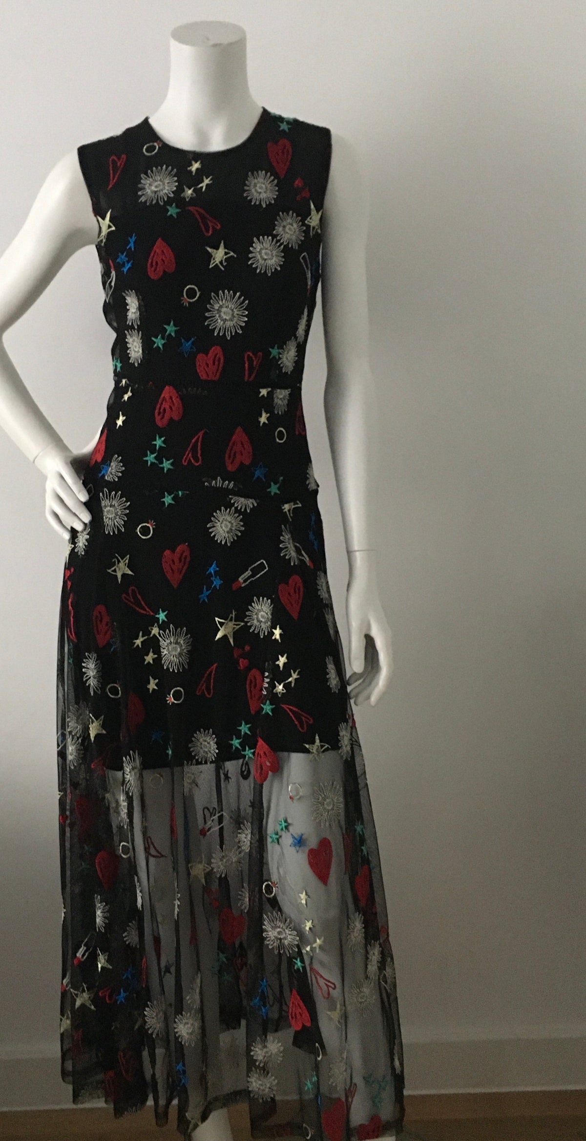MAJE LONG DRESS WITH ALL-OVER EMBROIDERY Size 2 M Medium ladies