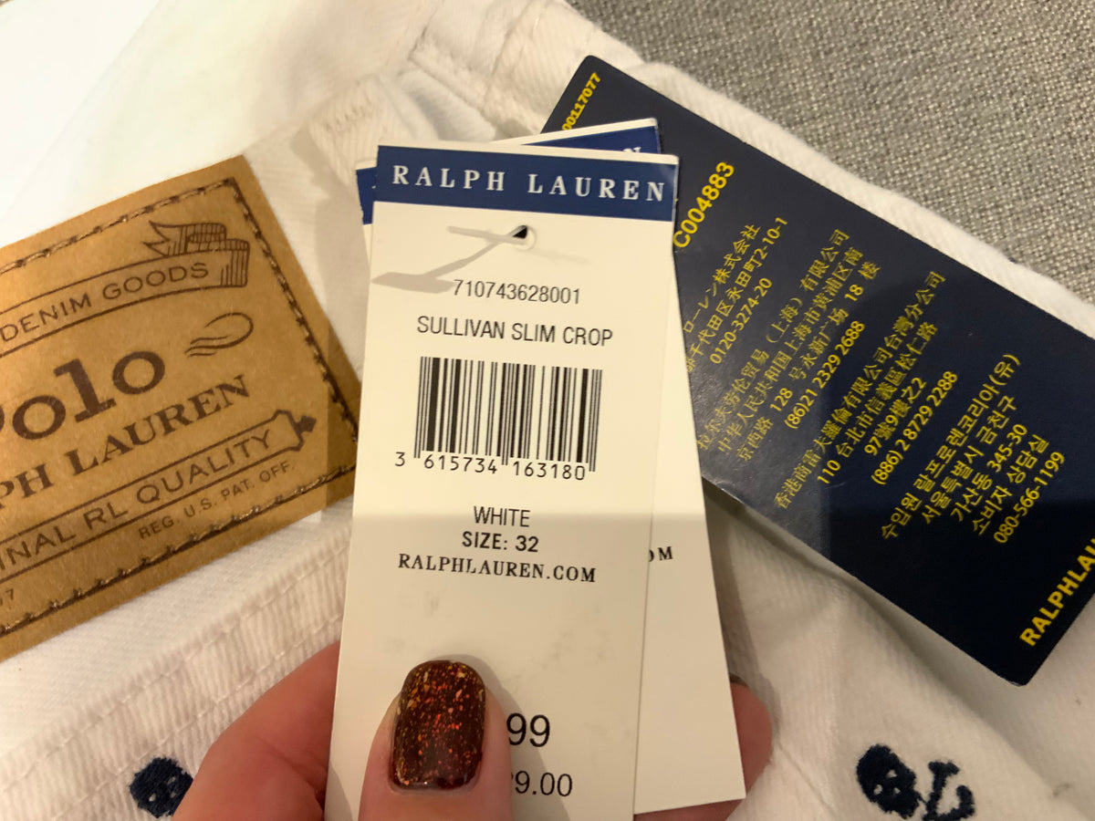 Polo Ralph Lauren Sullivan Skulls Embroidered White Denim Jeans Size 32x32 men