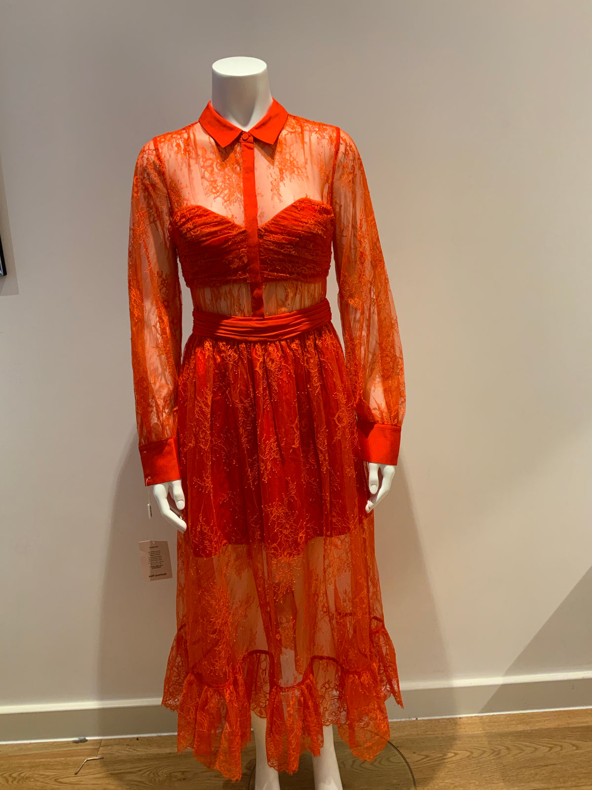 SELF-PORTRAIT sheer lace red ruffled dress 2020 Size UK 10 US 6 ladies