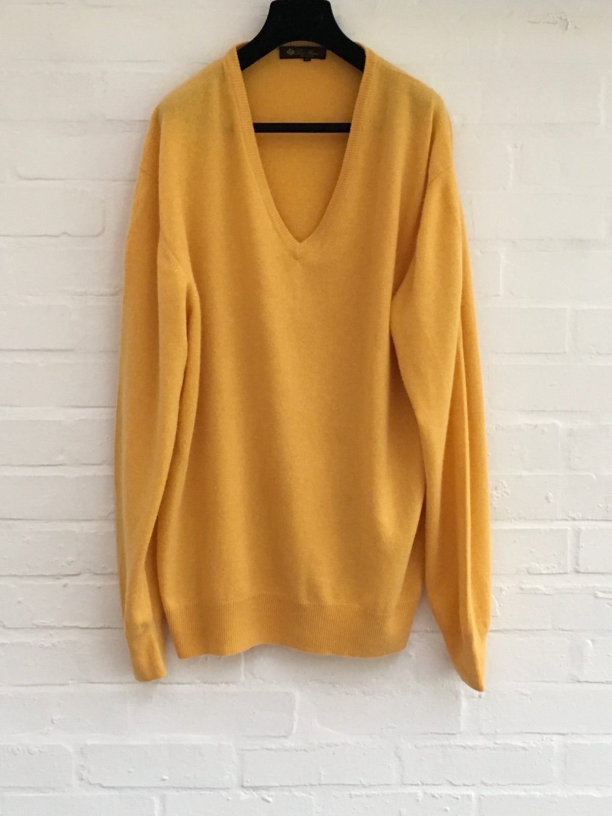 LORO PIANA Yellow Knit V-Neck PURE CASHMERE Sweater Jumper I 54 US 44 XXL Men