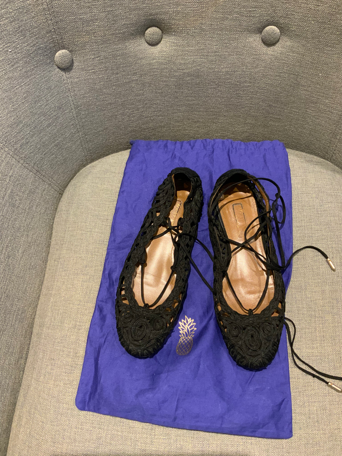 Aquazzura Crochet Ballerina Flats Sandals Size 35 US 2 UK 5 ladies