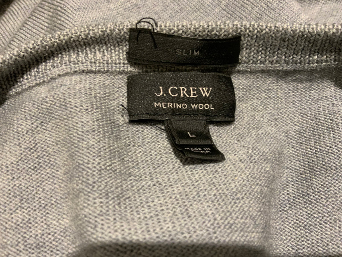 J.Crew Grey Slim Fit V neck Jumper Pullover Merino Wool Sweater Size L large men
