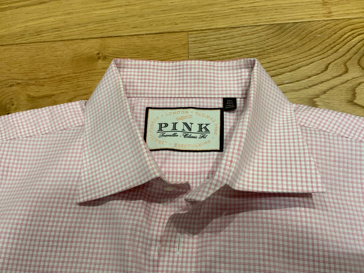 Thomas Pink BESPOKE SHORT SLEEVE BUTTON-UP GINGHAM SHIRT 42cm 16 1/2"men