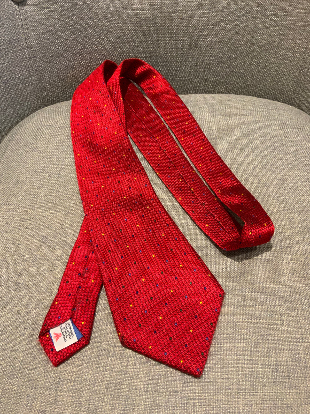TURNBULL & ASSER Mens Red Jacquard Polka Dots Tie Handmade men