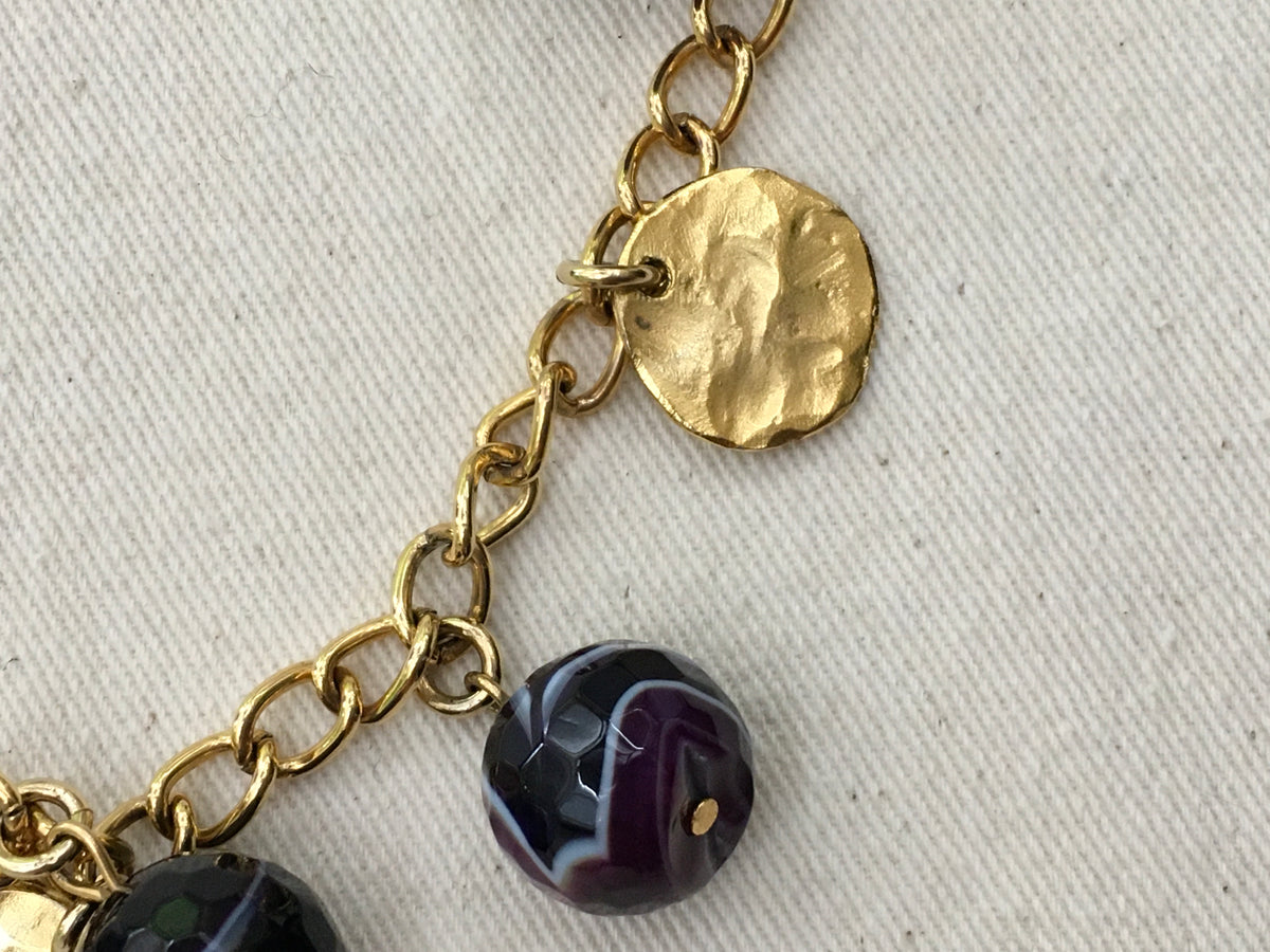 Kenneth Jay Lane 22kt Gold-Washed Hammered Coin Resin Amethyst Chain Necklace ladies