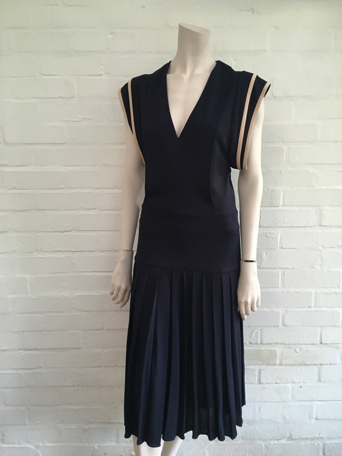 CHLOÉ Pleated Navy Midi Dress Ladies