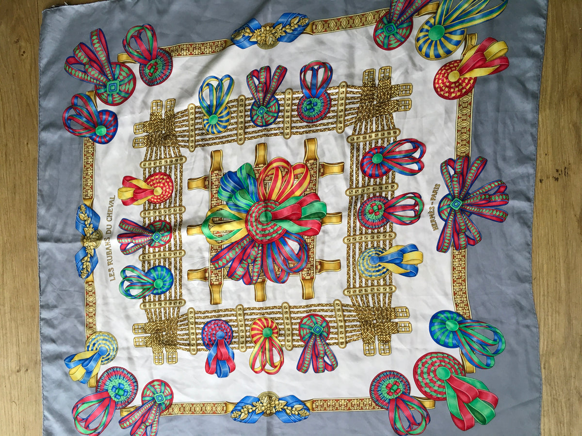 Hermès HERMES SCARF Les Rubans du Cheval Silk Scarf Created By Joachim Metz 1993 Ladies