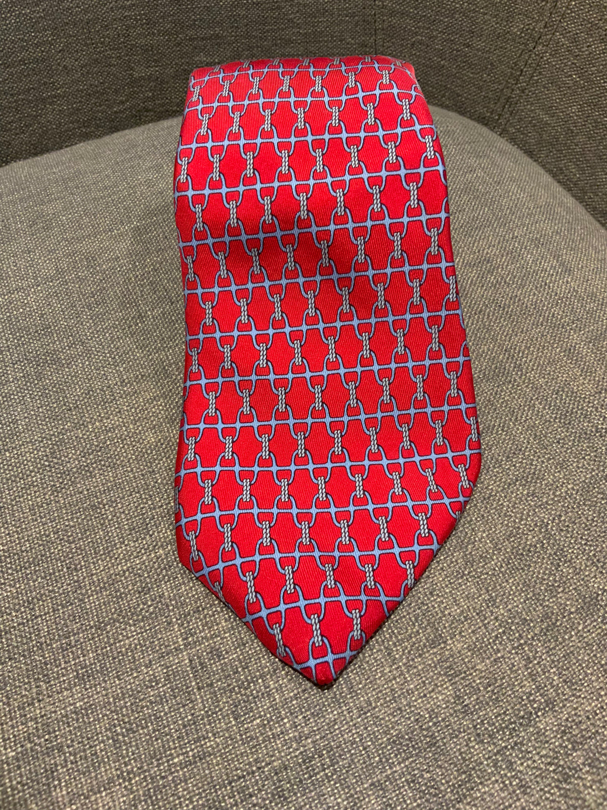 Hermès HERMES Paris 5260 SA 5-Fold Pink Grey Stirrup Rope Print Silk Neck Tie men