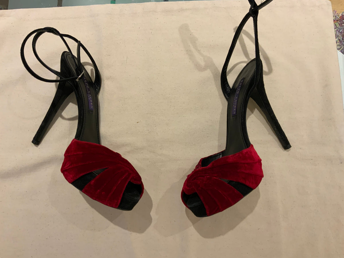 Ralph Lauren Collection JENAE Velvet Peep toe Sandal Size US 8.5 UK 5.5 EU 38.5 ladies