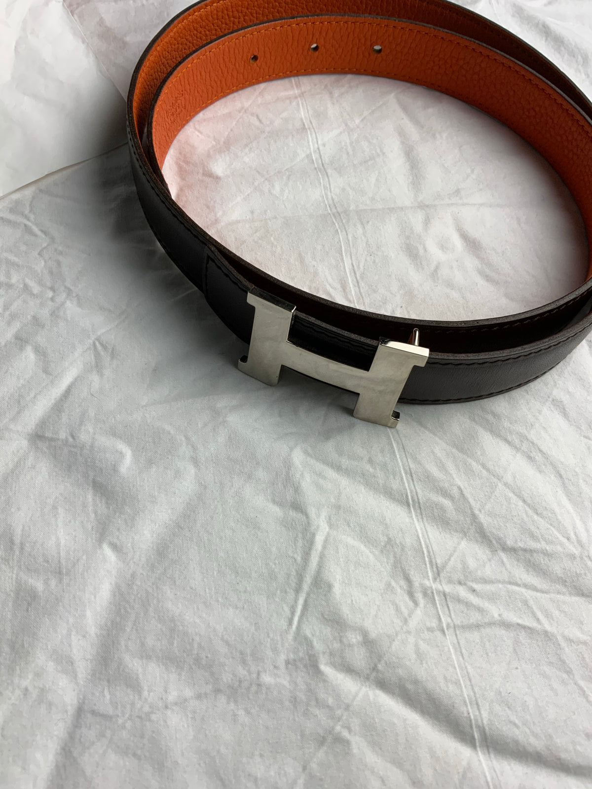 Hermès HERMES Reversible H 32mm Belt Kit Orange Brown Size 80 ladies