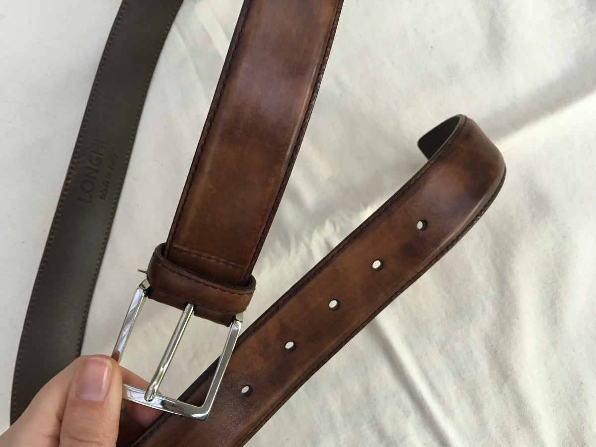 LONGHI Size 36 Brown Leather Belt for Bergdorf Goodman Men