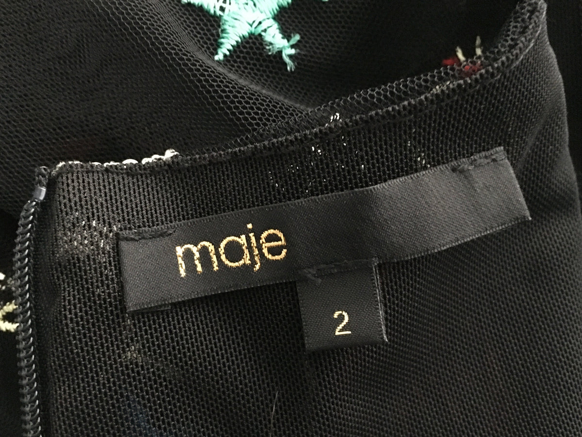 MAJE LONG DRESS WITH ALL-OVER EMBROIDERY Size 2 M Medium ladies