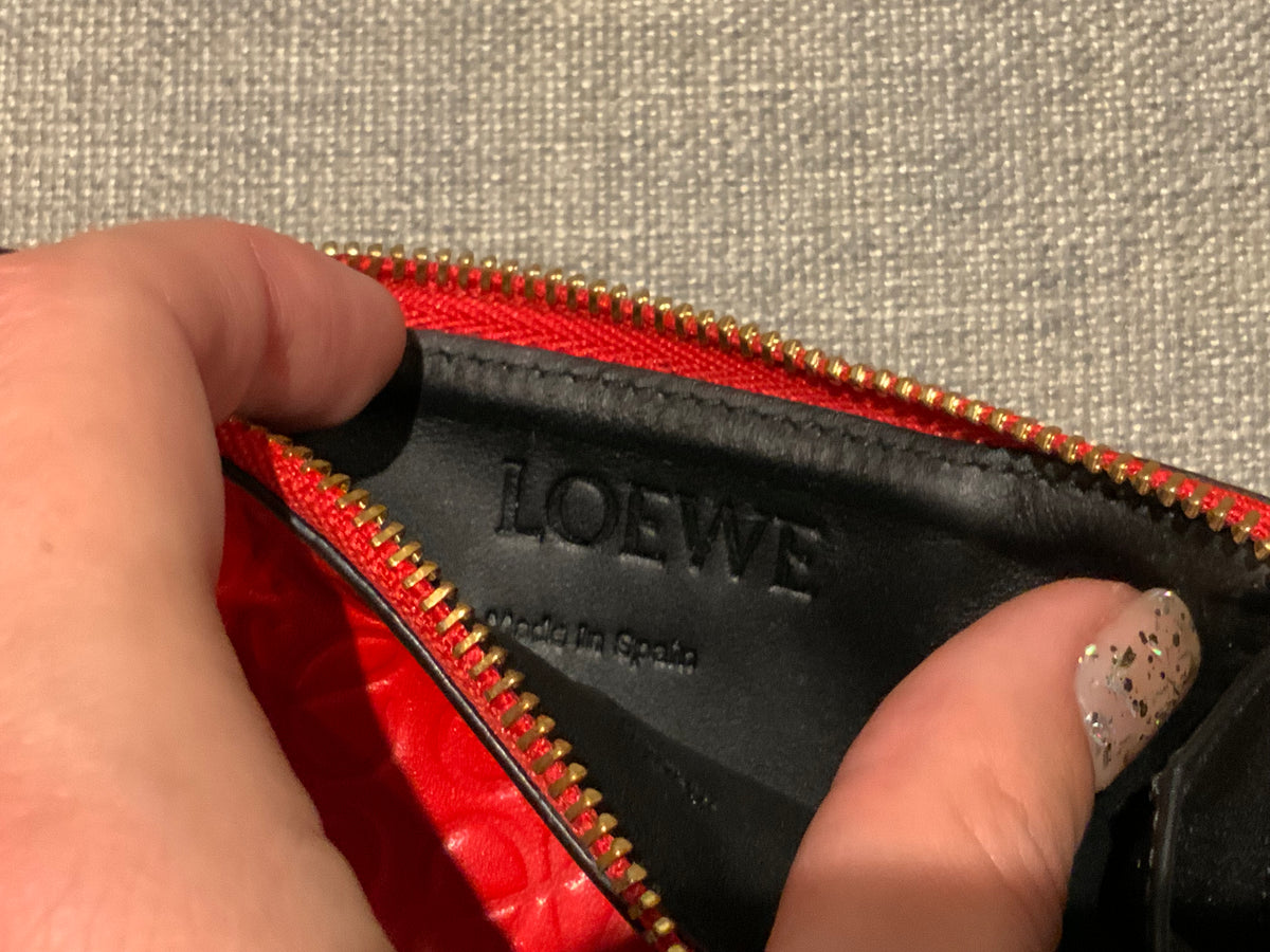 LOEWE Calfskin Embossed Repeat Coin Card Holder in Red Leather ladies