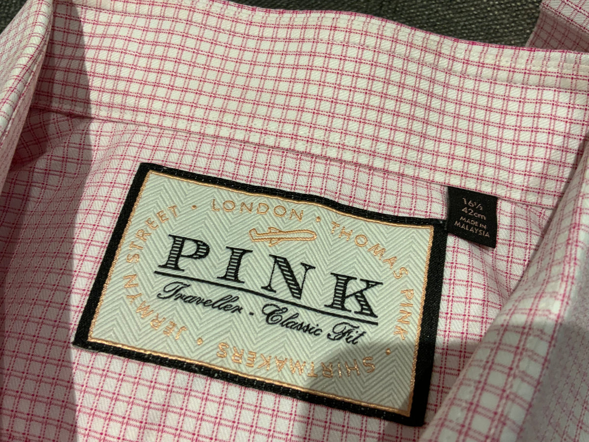 Thomas Pink BESPOKE SHORT SLEEVE BUTTON-UP GINGHAM SHIRT 42cm 16 1/2"men