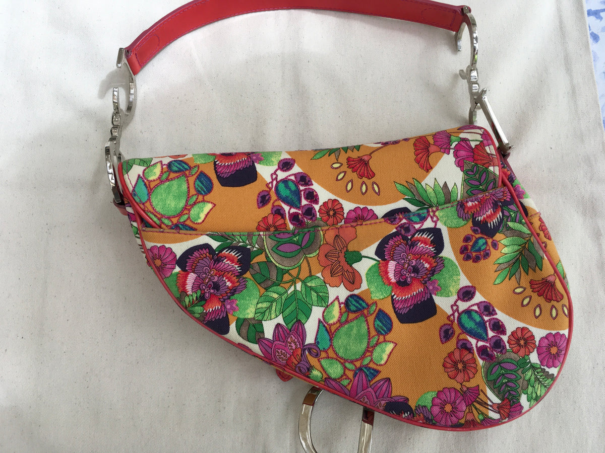 Christian Dior Limited Edition Canvas Floral Saddle Bag Multicolor Handbag ladies
